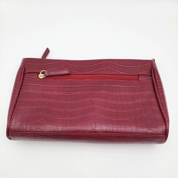 Red Clutch MATCHING SET Faux Leather Alligator Gold Hardware w/ Coin Purse EUC - Picture 4 of 13